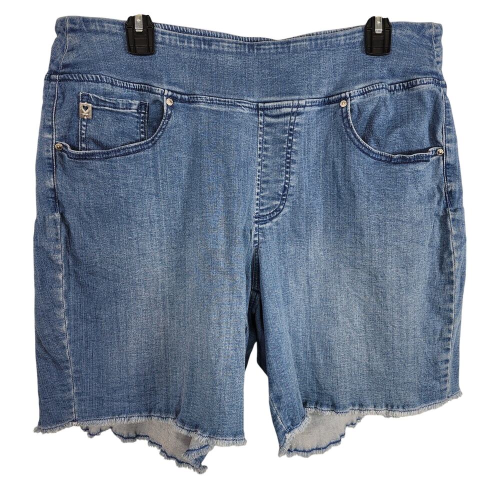 Belle by Kim Gravel Womens TripleLuxe Denim 5 Pocket 8" Shorts Medium Wash 16